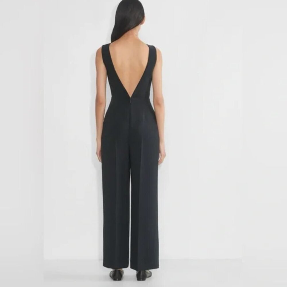 Wilfred Black Deep V-Back Wide-Leg Jumpsuit